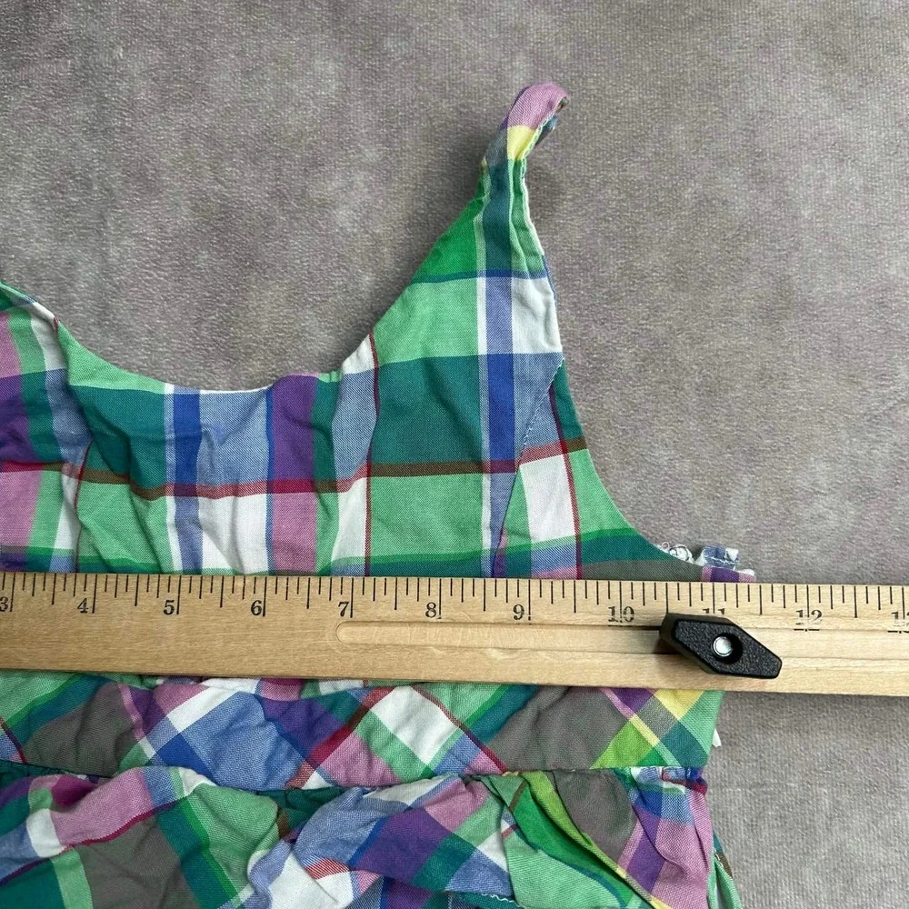 Ralph Lauren Girls Green Purple Plaid Tiered Ruffle Sleeveless Cotton Dress 6